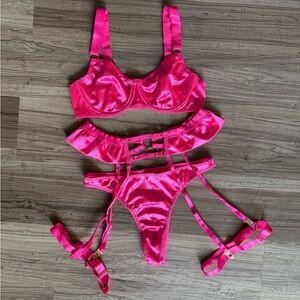 Satin Hot Pink Lingerie Set